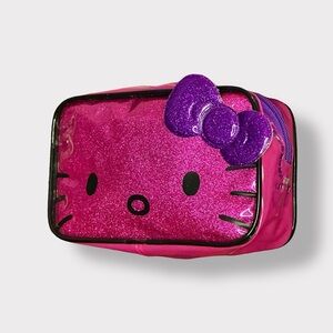 Hello Kitty Pink Glitter Cosmetic Bag with Purple Bow